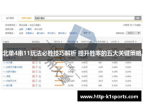 北单4串11玩法必胜技巧解析 提升胜率的五大关键策略